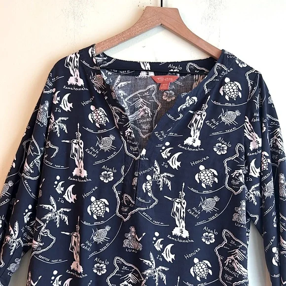 Tommy Bahama Relax 3/4 Sleeve Hawaiian Print Tunic Top Swimsuit Cover Up - Picture 2 of 5